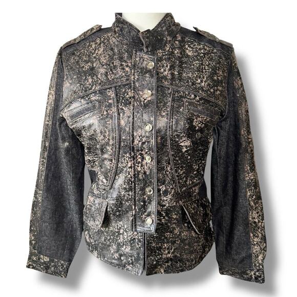 H & D Classic Leather Collection Women Leather And Denim Jacket Size Large - Picture 1 of 8